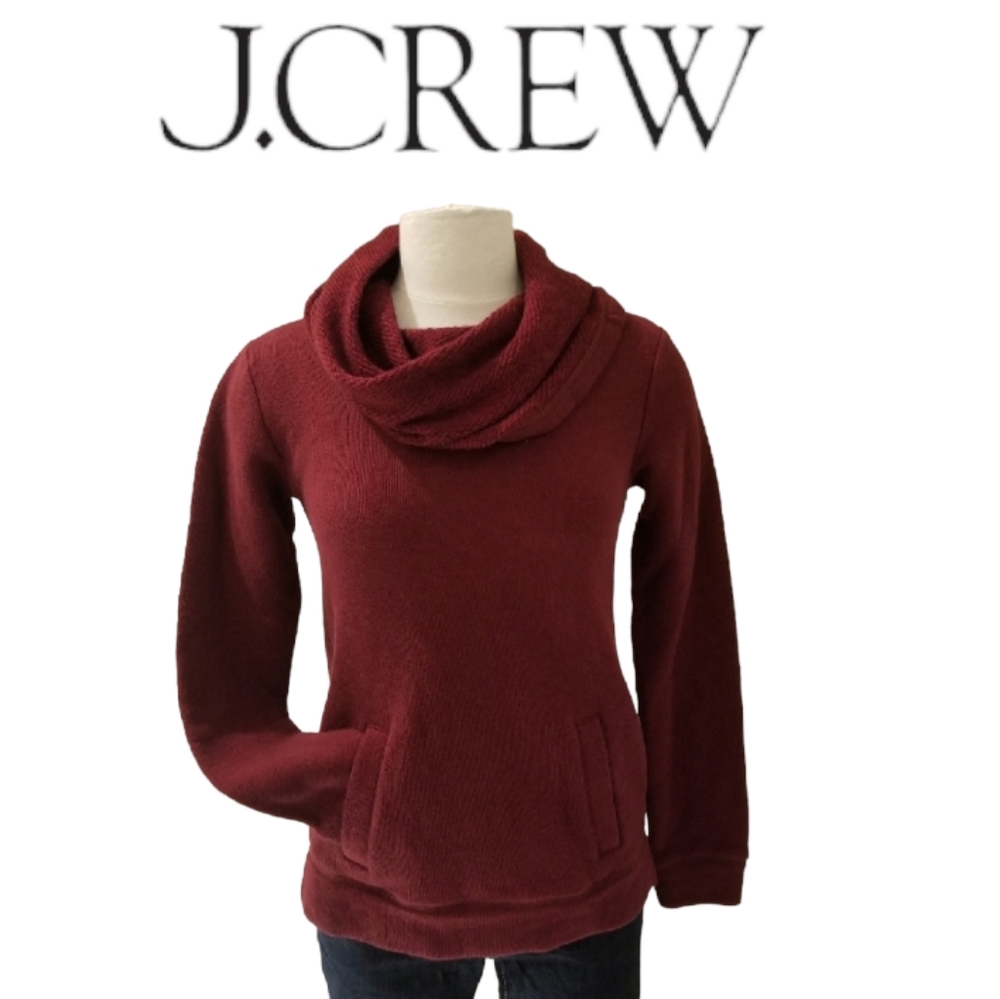 J.Crew Cowlneck Pullover Top Kangaroo Pocket Burgundy XXS-S